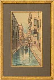 Illegibly Signed Venetian Canal Scene Watercolor