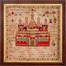 Pictorial Needlepoint Sampler, Dated 1860