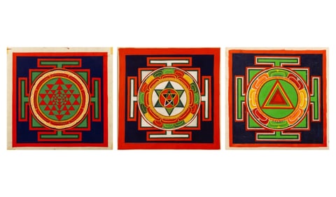 Tantric Sri Yantra Diagrams Gouache, 3