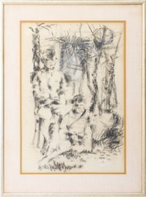 Daniel Levy 2 Seated Boys Charcoal on Paper, 1964