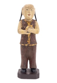 Asian Gilt & Polychrome Painted Wood Sculpture