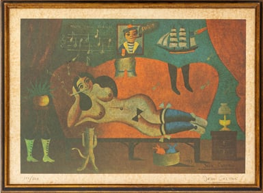 Jean Carrau Nude with Bow Tie Lithograph