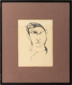 Portrait Head Ink on Paper, 20th C.