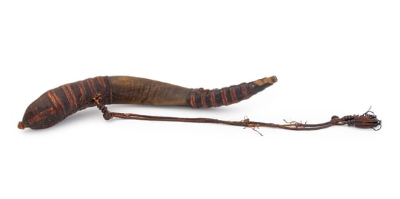 Leather Mounted Gun Powder Horn, 19th C.