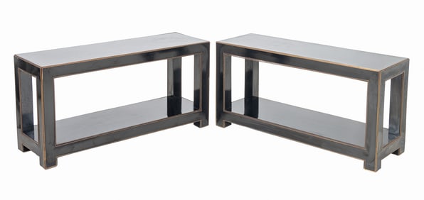 Maison Jansen Attr. Black Lacquered Tables, Pair