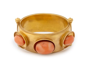 18K Yellow Gold Coral Bangle