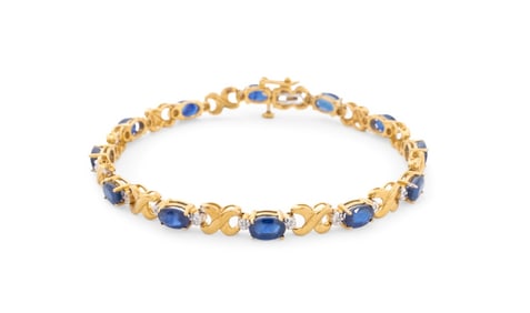 14K Yellow Gold Sapphire & Diamond "X" Bracelet