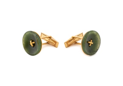 Boris Le Beau 18K Yellow Gold Jade Cufflinks