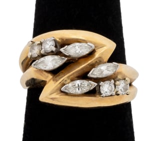 14K Yellow & Whie Gold Diamond Cluster Ring