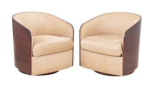 Art Deco Style Mahogany Swivel Club Chairs, Pair