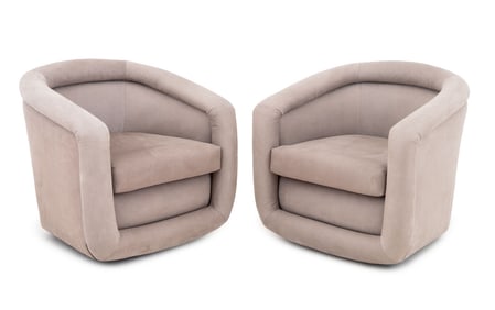 Art Deco Style Suede Revolving Tub Chairs, Pair