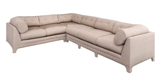 Modern Three Piece Taupe Upholstered Modular Sofa