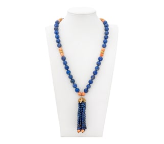 14K Gold Lapis Coral Bead Necklace