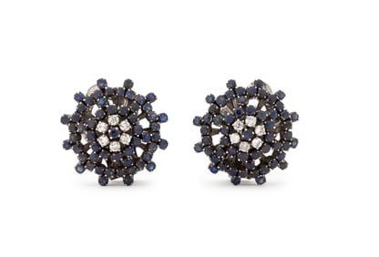 Sterling Silver Sapphire Diamond Earrings