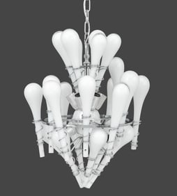 Murano Milk Glass and Chrome Chandelier