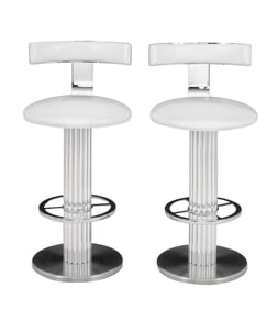 Design for Leisure Chrome Swivel Bar Stools, Pair