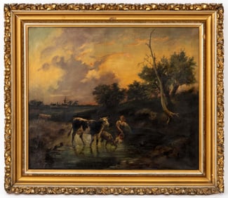 English School Pastoral Landscape Oil, 1910
