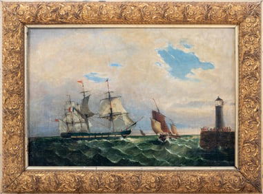 French School Warship Off Corsica Oil on Canvas