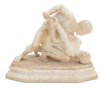 After the Antique Wrestlers Alabaster Sculpture