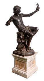 French Cast Iron Sculpture on Stone Pedestal