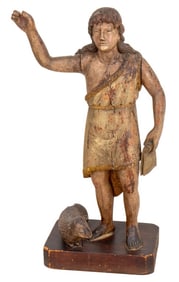 Saint John the Baptist Wood Sculpture, 19th C.