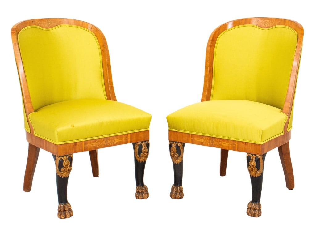 Russian Empire Chartreuse Mahogany Chairs, Pair (1 of 7)