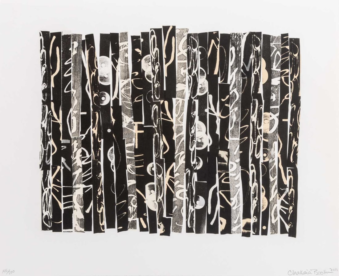 Chakaia Booker Untitled Woodcut in Colors, 2011: Chakaia Booker (American, b. 1953), Untitled (Abstract Composition), Woodcut in Colors with Chine Colle on Somerset Paper, 2011, signed and dated in pencil lower right, numbered edition "146/200" lowe