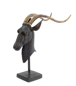 Modern Bronze Addax Antelope Bust Sculpture