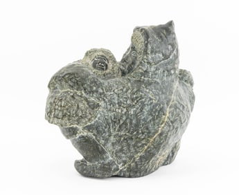 Inuit Mother & Child Serpentine Carving, 1969