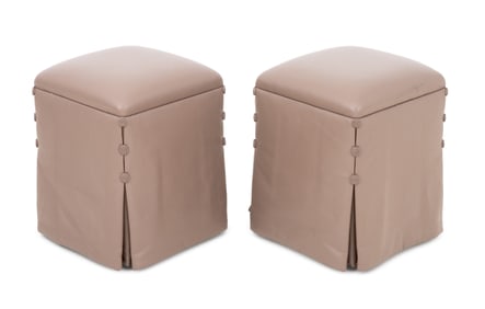 J. Robert Scott Leather Ottomans, Pair