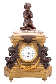 Napoleon III Gilt & Patinated Bronze Figural Clock
