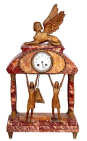 Art Deco Egyptianesque Gilt Bronze & Marble Clock