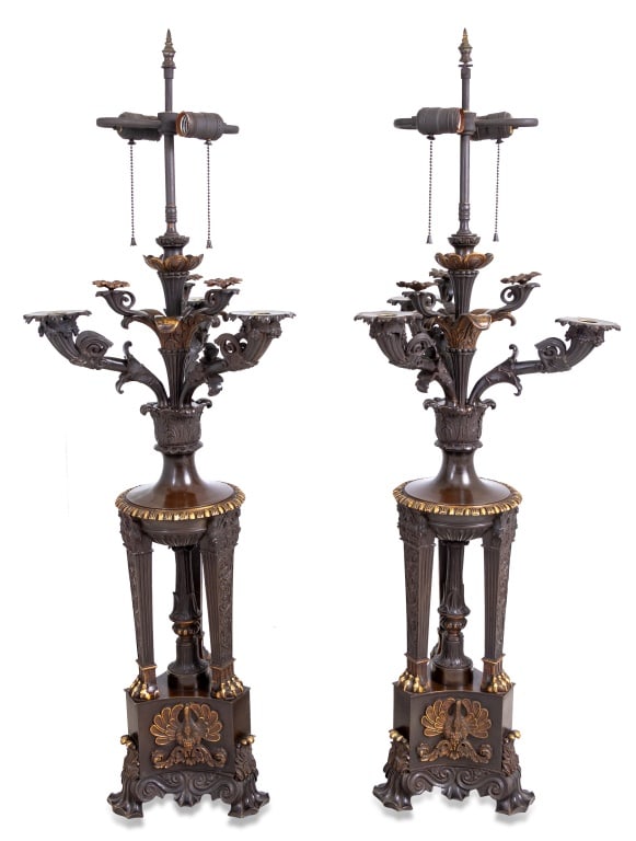 French Empire Style Bronze Candelabra as Lamps, 2 (1 of 4)