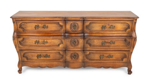 Rococo Style Walnut Bombe Commode