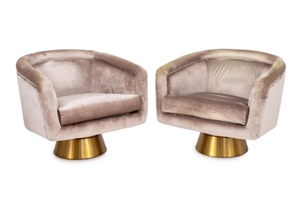Jonathan Adler Velvet Swivel Chairs, Pair