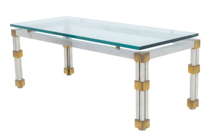 Maison Jansen Style Chrome Glass Top Coffee Table