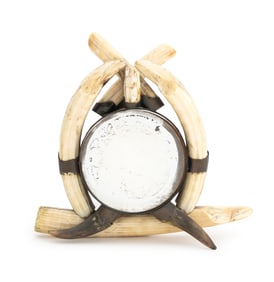 Boar Tusk Mounted Bronze Circular Mirror
