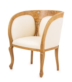 French Art Deco Marquetry and Walnut Tub Chair