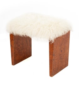 French Art Deco Lamb's Wool Seat Bubinga Stool