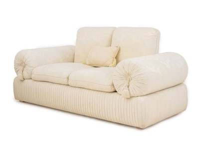 Cream Damask Upholstered Loveseat Sofa