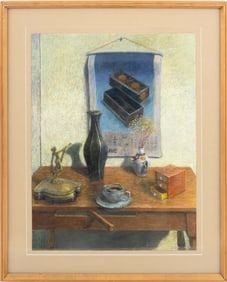 Illegibly Signed Still Life Scene Pastel on Paper