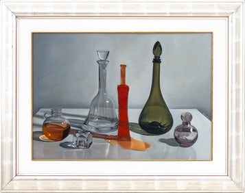 Fausto Casserini Glass Bottles Oil on Canvas