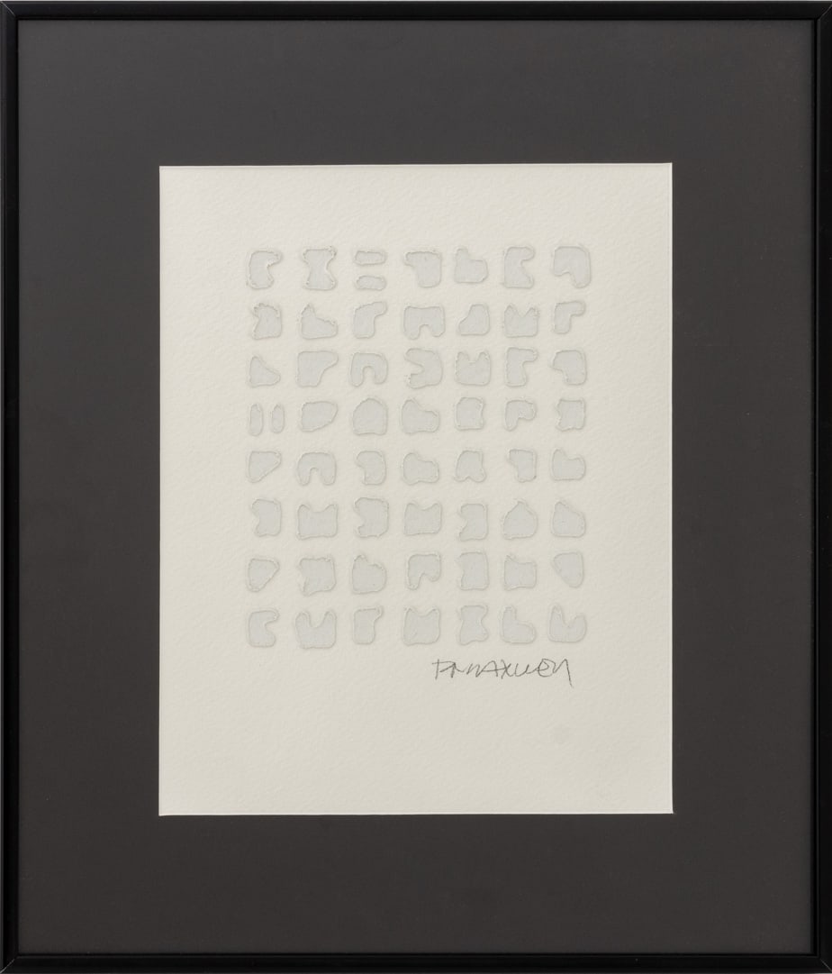 Paul Maxwell Abstract Acrylic Cast Relief on Paper: Paul Maxwell (American, 1925-2015), Abstract Forms, Acrylic Cast Relief on Paper, signed in pencil lower right, black metal frame. Image: 6" H x 5" W; frame: 14.25" H x 12.25" W x 1" D. Provenance: Fr