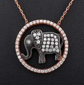 Silver Gilt Diamond Elephant Pendant Necklace