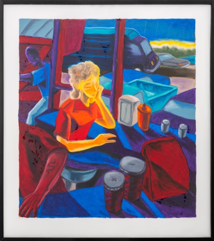 Y. David Chung "Highway Stop" Oil Stick, 1997: Y. David Chung (German/American, b. 1959), "Highway Stop", Oil Stick on Wove Paper, 1997, apparently unsigned, Gallery K label verso, black frame. Image: 41" H x 29" W; frame: 50" H x 43" W. Provenanc