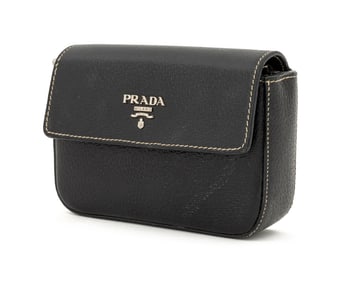 Prada Saffiano Black Leather Box Clutch