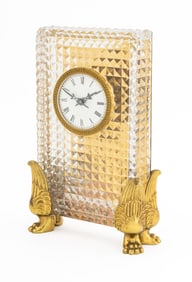 French Empire Style Cut Glass Mantel Clock