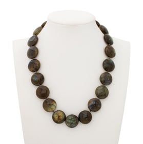 Labradorite Bead Necklace with 14K Gold Clasp