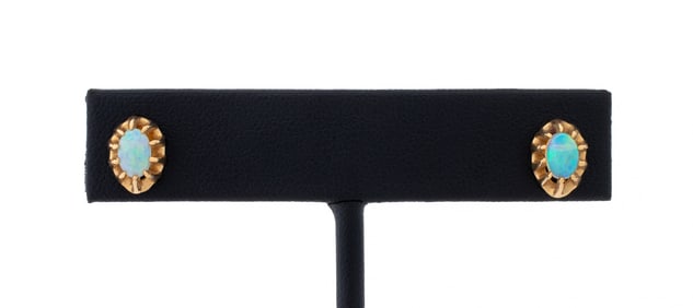 14K Yellow Gold Opal Earrings