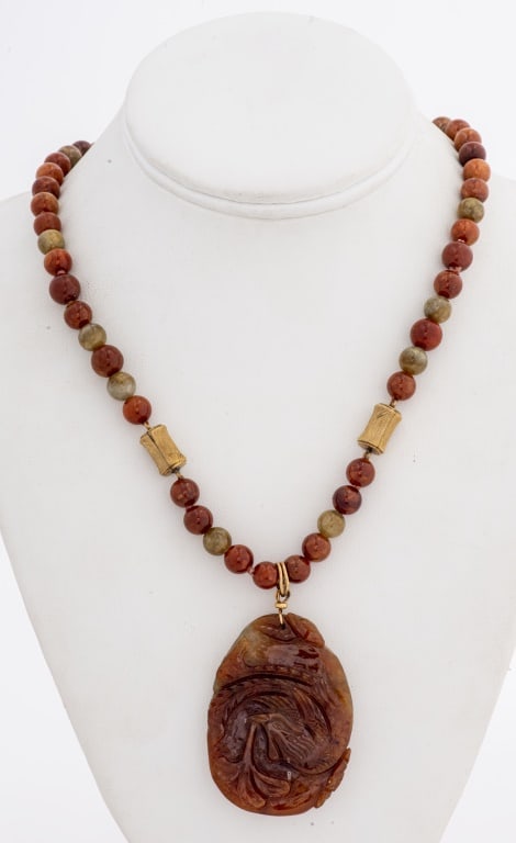 Chinese Carved Hardstone Pendant Necklace (1 of 4)